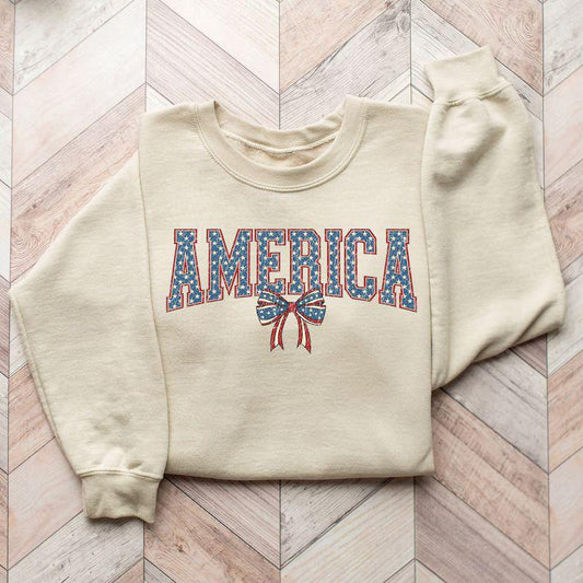 America with Stars and Bow - 4th of July Ready-to-Press DTF Transfer - Sam's DTF Transfers