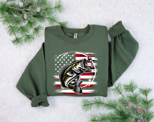 Patriotic Bass Fishing Ready-to-Press DTF Transfer - Sam's DTF Transfers