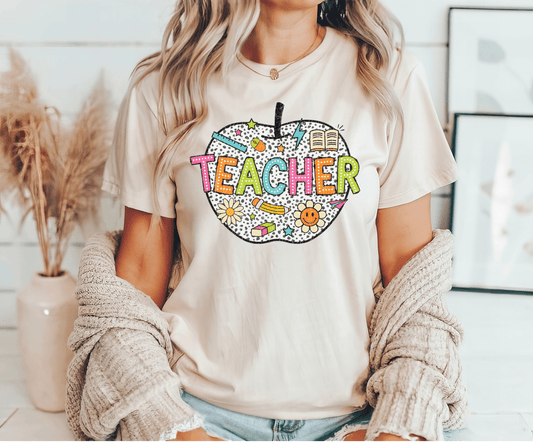 Colorful Teacher Apple Ready-to-Press DTF Transfer - Sam's DTF Transfers