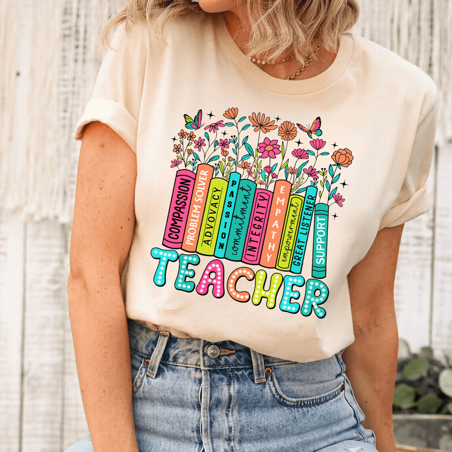 Teacher Bookshelf Floral-Themed Ready-to-Press DTF Transfer