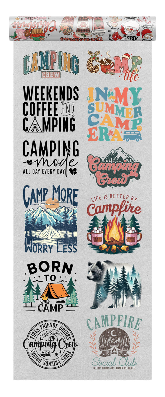 Camping DTF Transfer Bundle - 12 Ready-to-Press Outdoor Adventure Designs - Sam's DTF Transfers