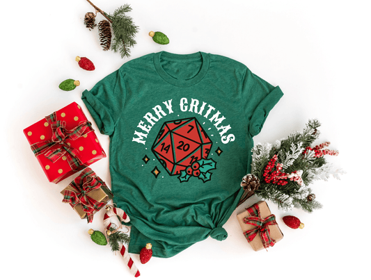 Merry Critmas D20 Dice Christmas DTF Transfer - Sam's DTF Transfers