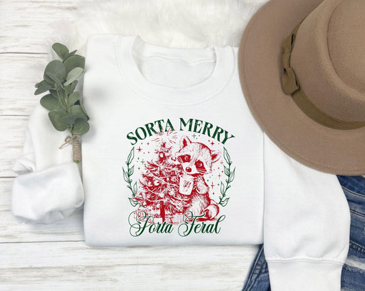 Sorta Merry Sorta Feral Christmas Raccoon DTF Transfer - Sam's DTF Transfers