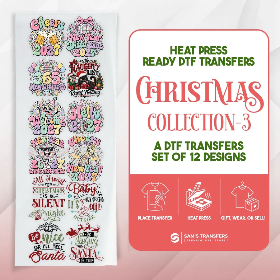 Christmas DTF Transfer Bundle – New Year 2027 & Cheeky Santa Designs