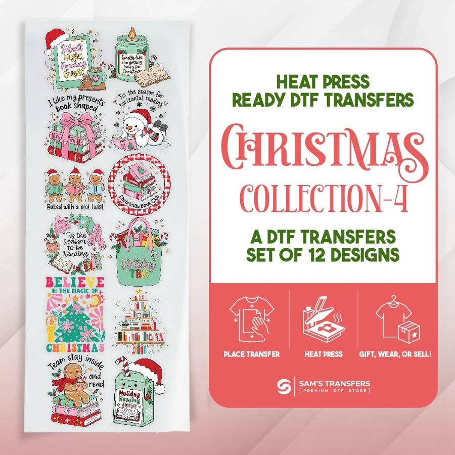 Christmas DTF Transfer Bundle – Bookish Christmas & Book Lover Designs