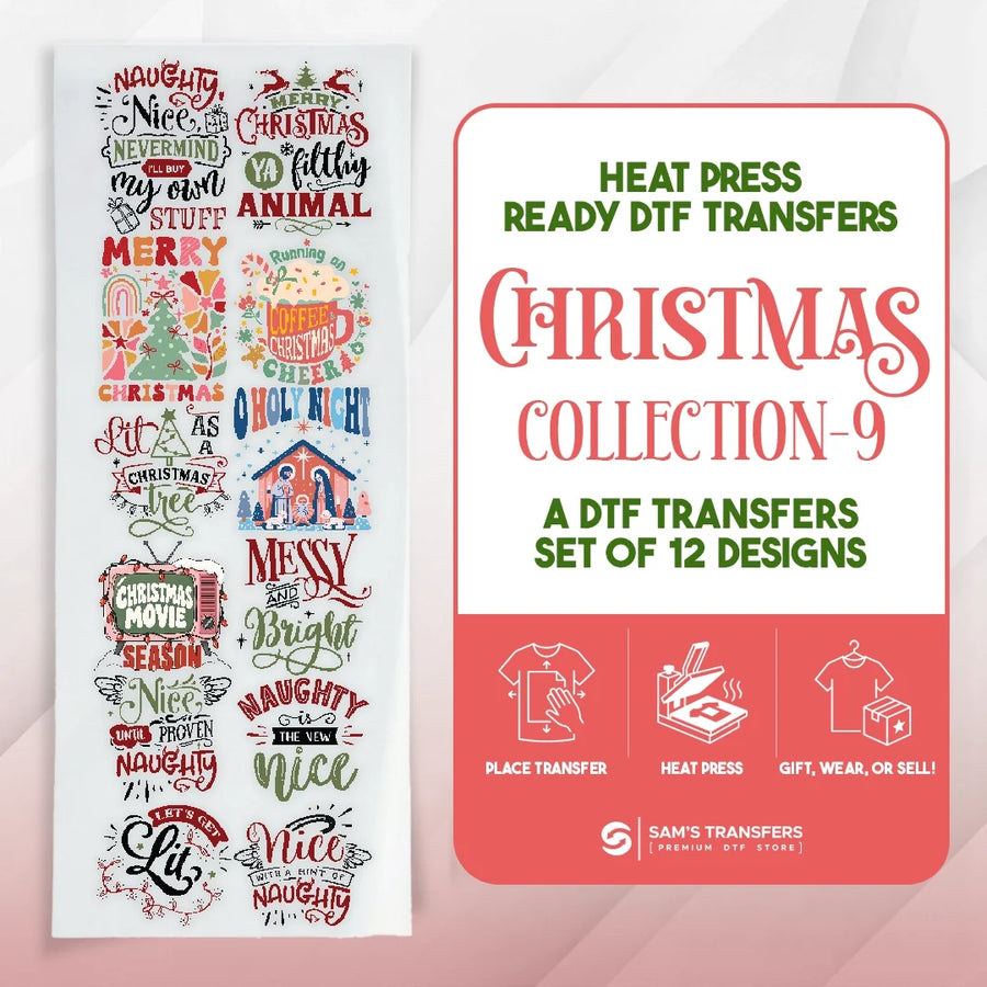 Christmas DTF Transfer Bundle – Naughty & Nice Christmas Lettering Designs