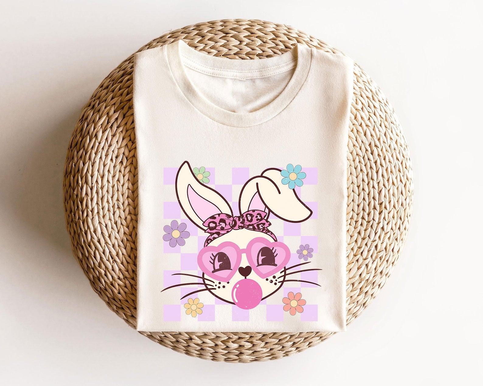 Cute Bunny Mom Leopard Bandana Sunglasses Easter Day T-Shirt