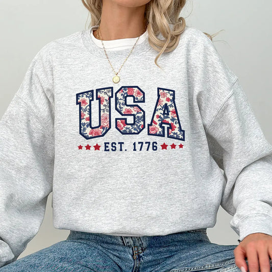 USA EST. 1776 – Floral Varsity Patriotic
