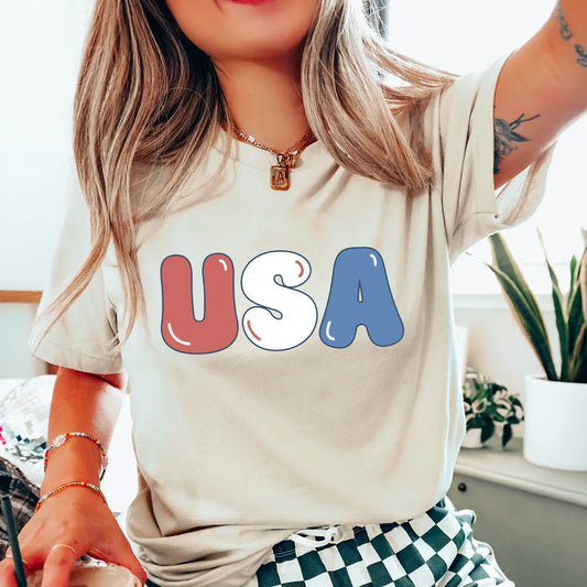 USA Bubble Letters – Cute Red, White & Blue