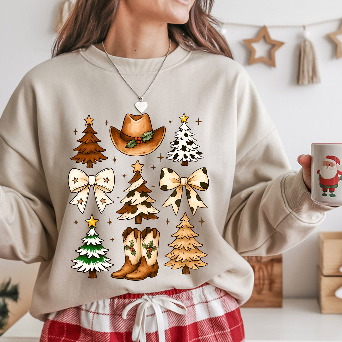 Sweatshirt featuring a Christmas-themed DTF transfer.