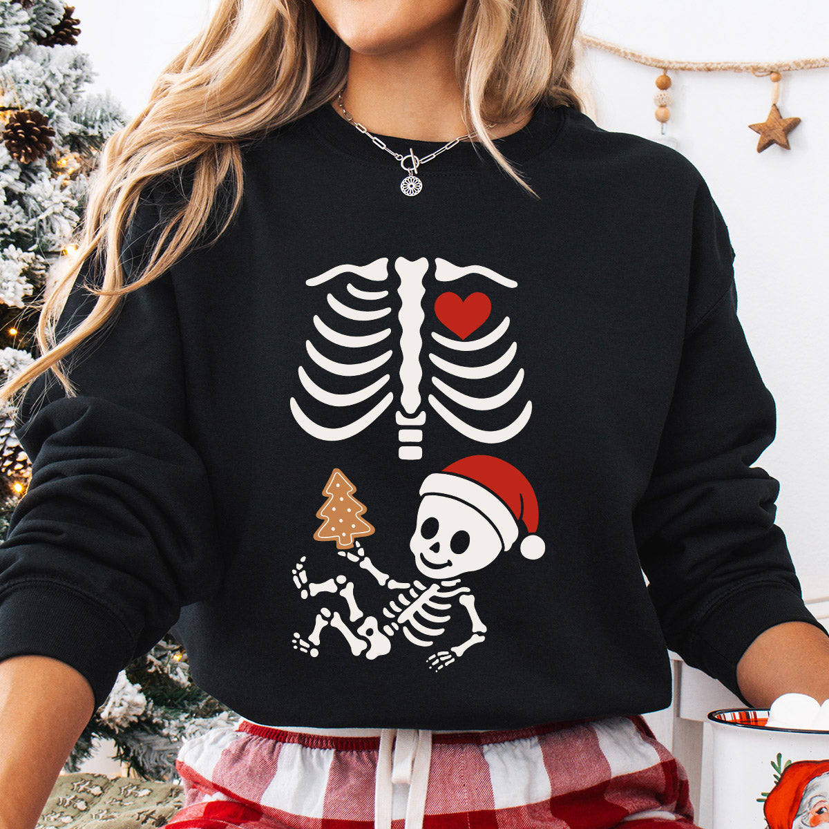 Sweatshirt featuring a Christmas-themed DTF transfer.