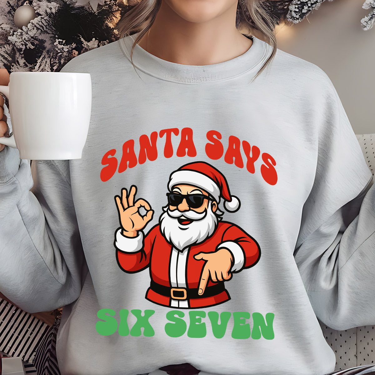 Sweatshirt featuring a Christmas-themed DTF transfer.