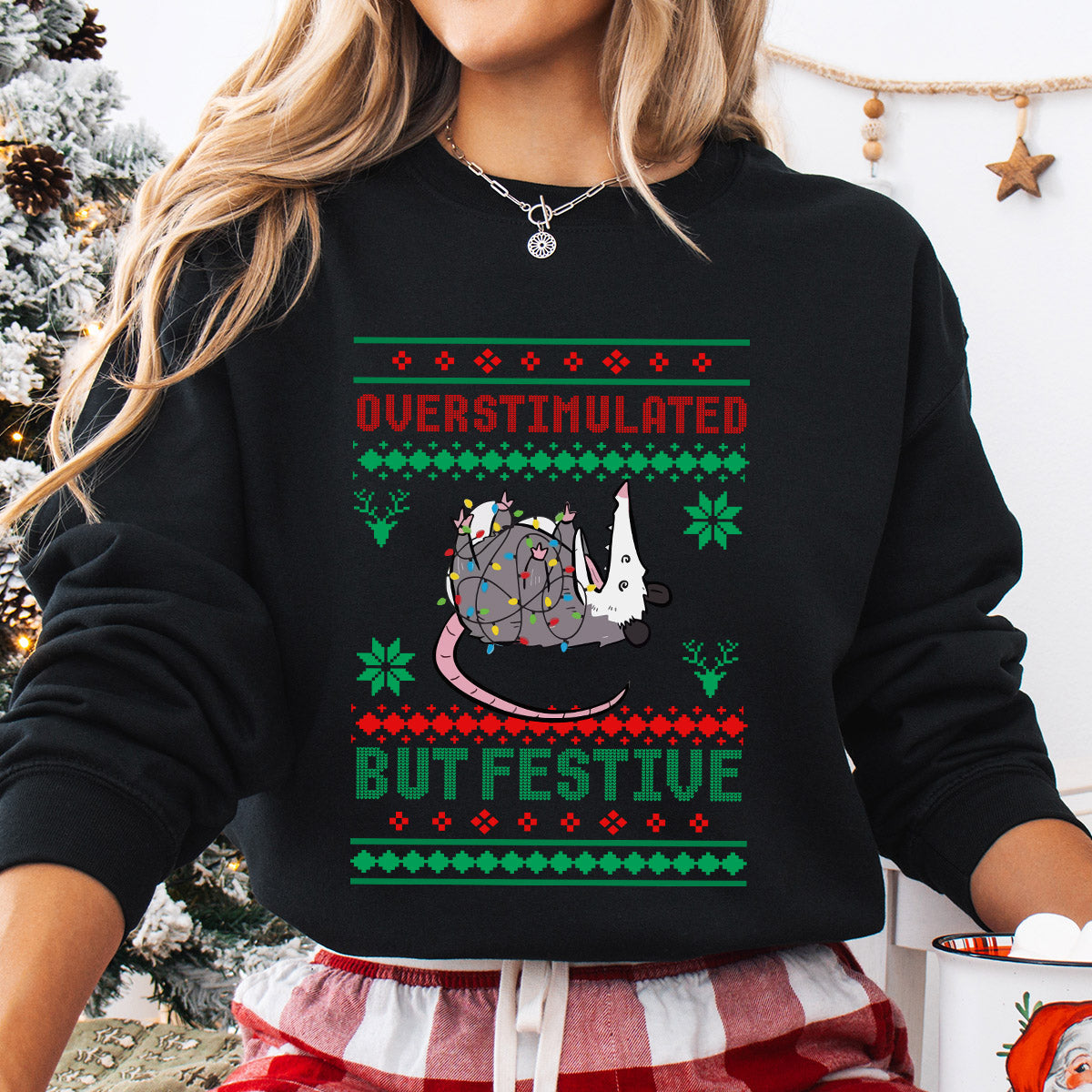 Sweatshirt featuring a Christmas-themed DTF transfer.