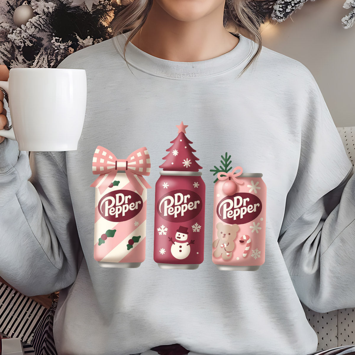 Sweatshirt featuring a Christmas-themed DTF transfer.