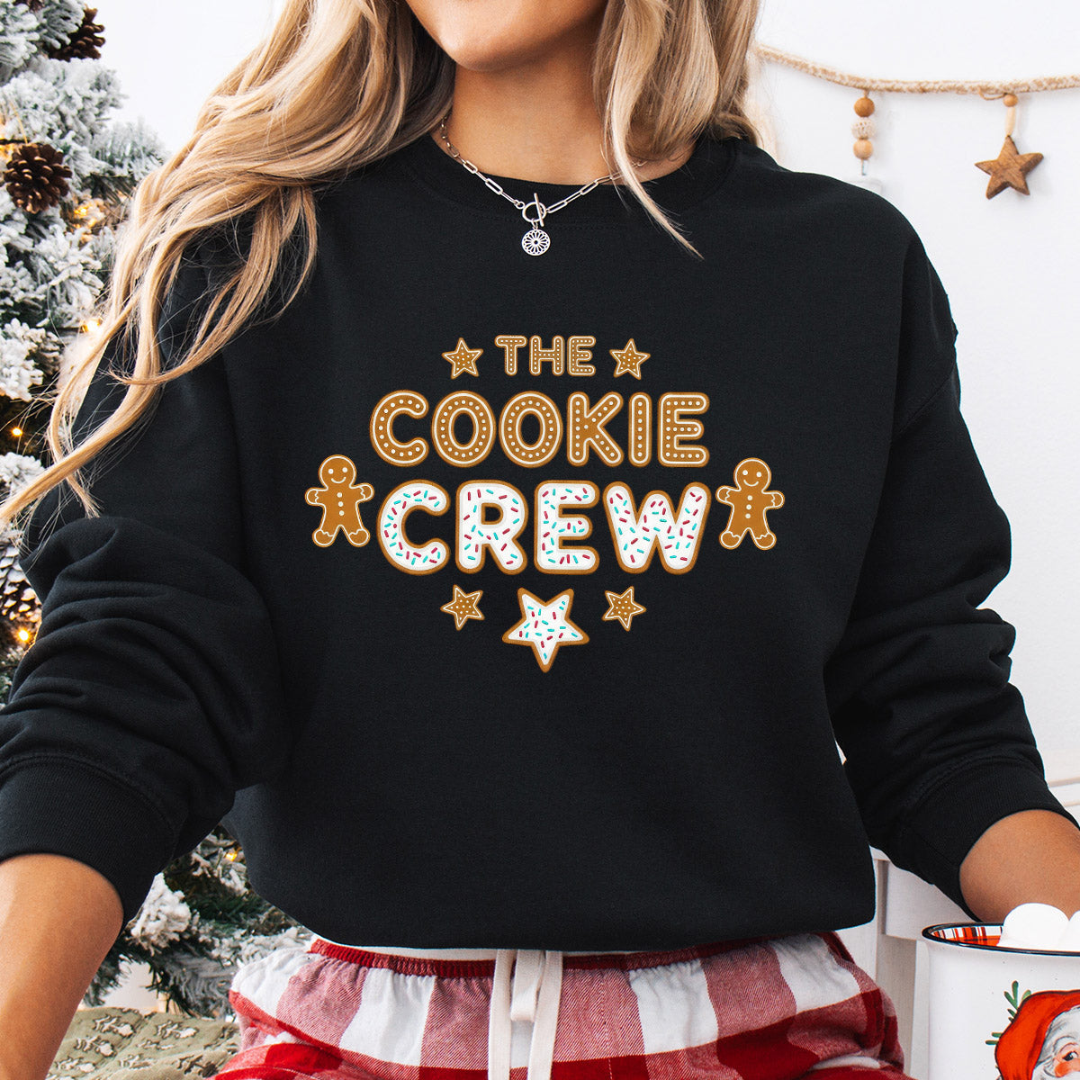 Sweatshirt featuring a Christmas-themed DTF transfer.