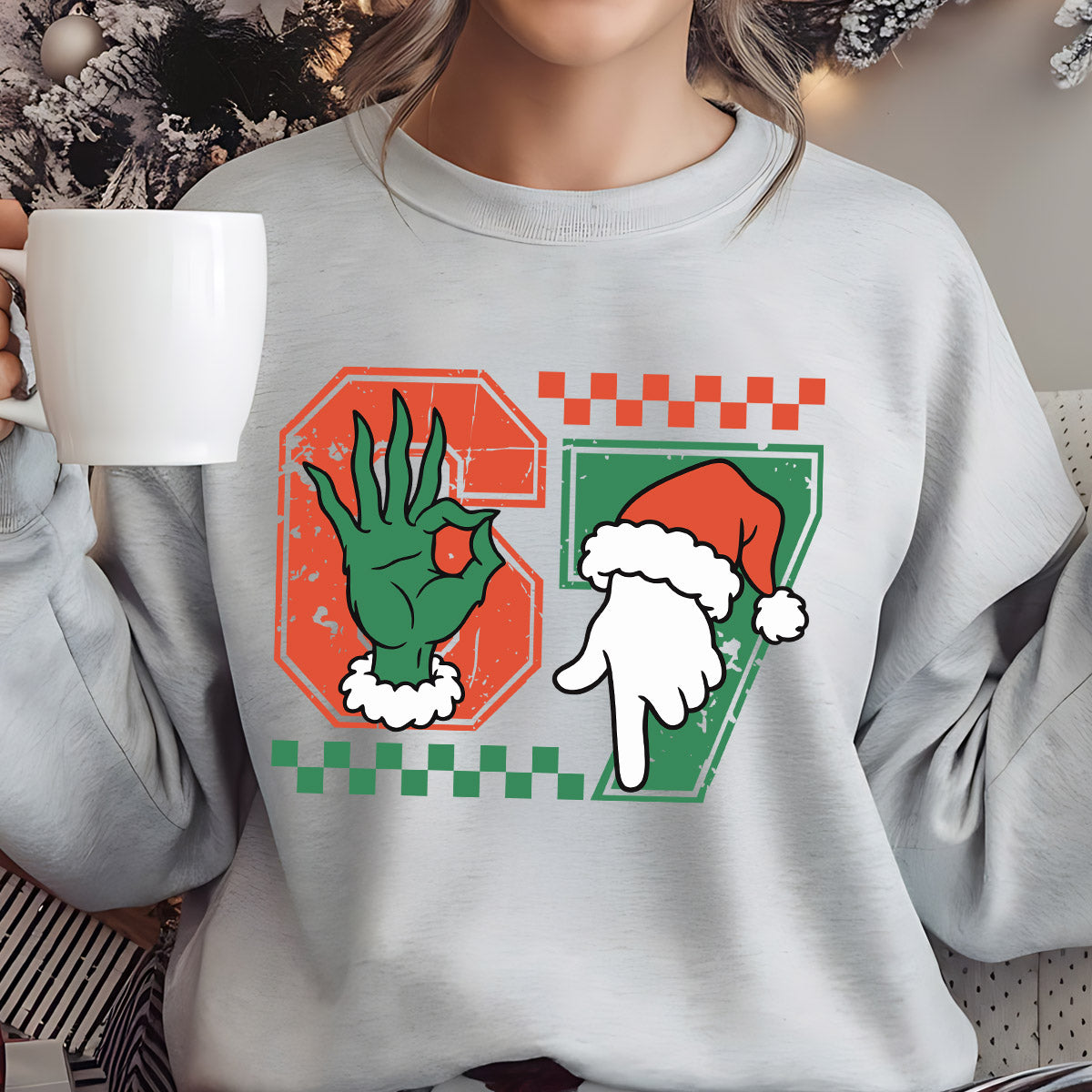 Sweatshirt featuring a Christmas-themed DTF transfer.