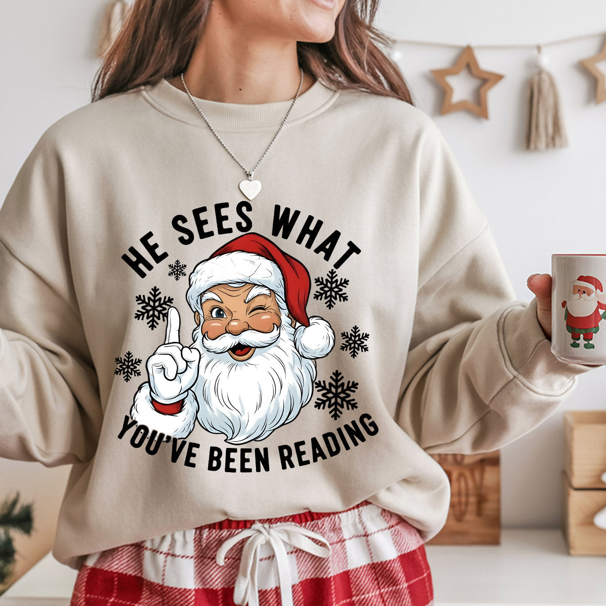 Sweatshirt featuring a Christmas-themed DTF transfer.