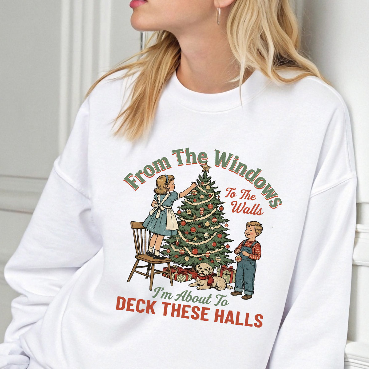 Sweatshirt featuring a Christmas-themed DTF transfer.