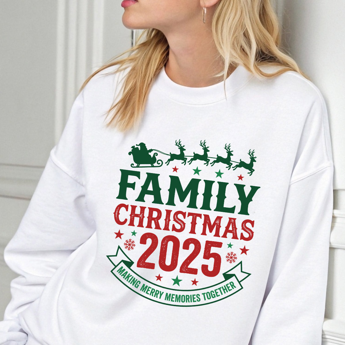 Sweatshirt featuring a Christmas-themed DTF transfer.