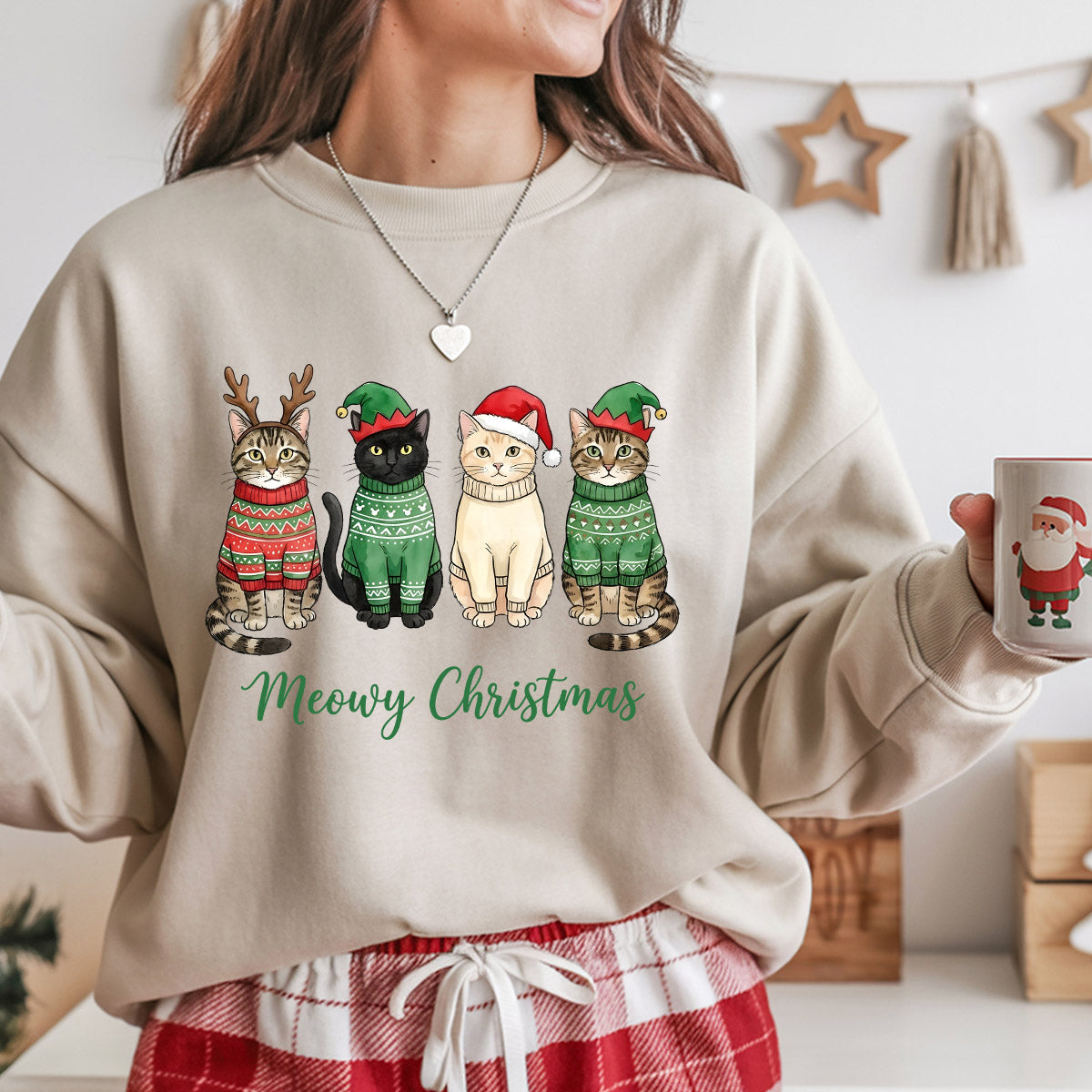 Sweatshirt featuring a Christmas-themed DTF transfer.
