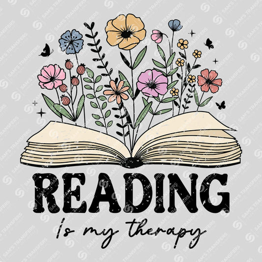 "Reading is My Therapy" Bookworm Ready-to-Press DTF Transfer