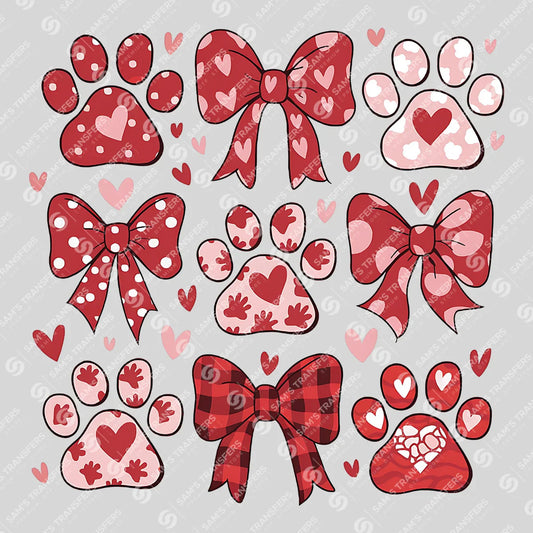 Paw Prints and Bows - Ready-to-Press DTF Transfer
