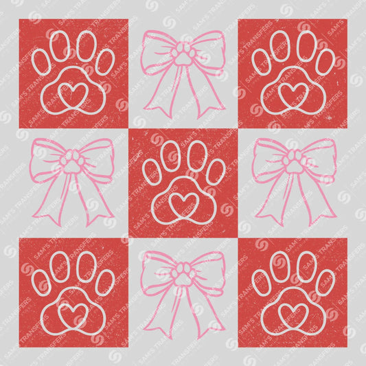 Paw Prints & Bows Grid - Ready-to-Press DTF Transfer