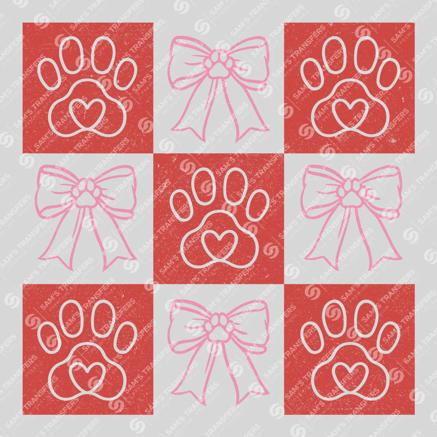 Paw Prints & Bows Grid - Ready-to-Press DTF Transfer