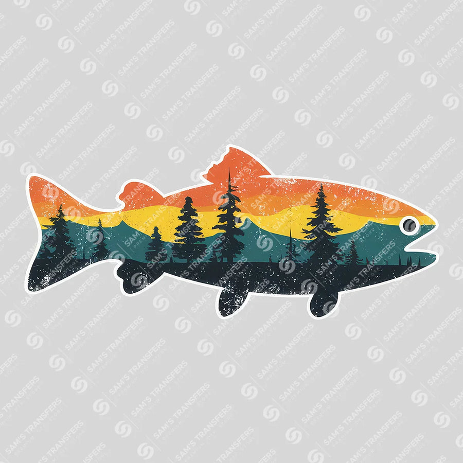 Sunset Mountain Trout Silhouette Ready-to-Press DTF Transfer