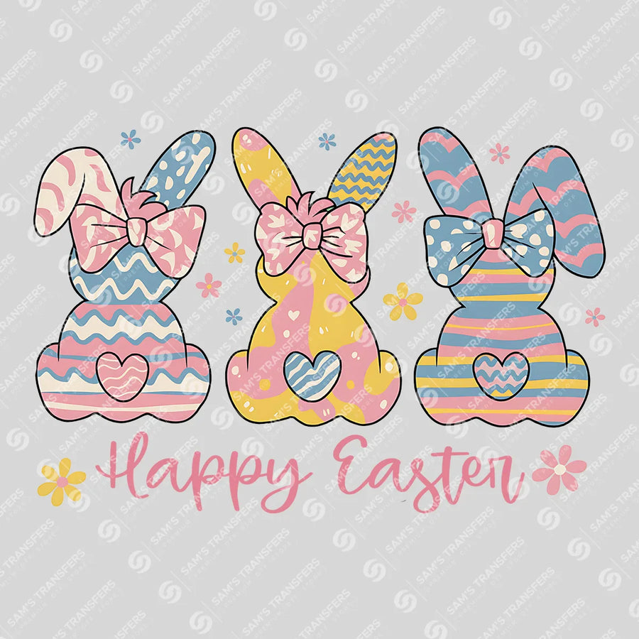 Happy Easter Patterned Bunny Trio Ready-to-Press DTF Transfer