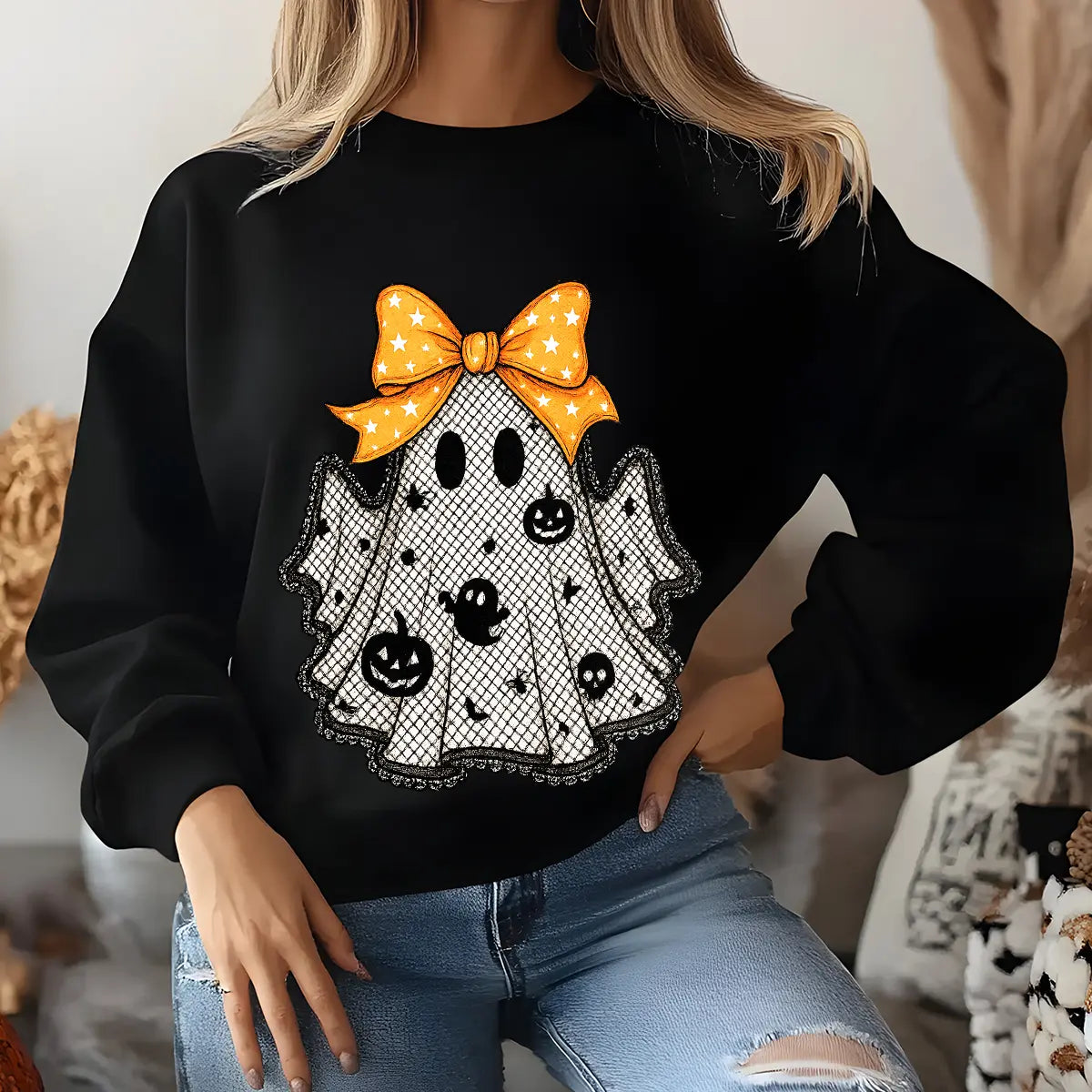 Sweatshirt featuring a Christmas-themed DTF transfer.