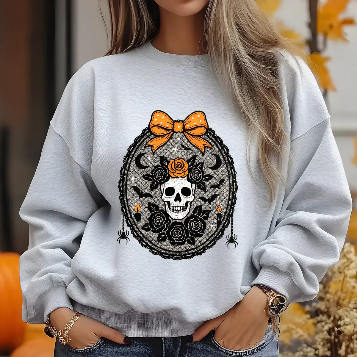 Sweatshirt featuring a Christmas-themed DTF transfer.