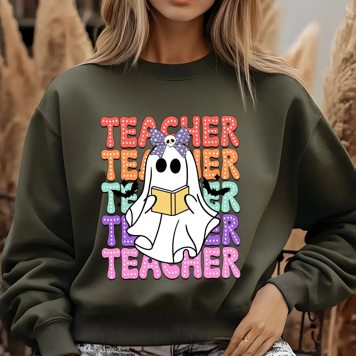 Sweatshirt featuring a Christmas-themed DTF transfer.