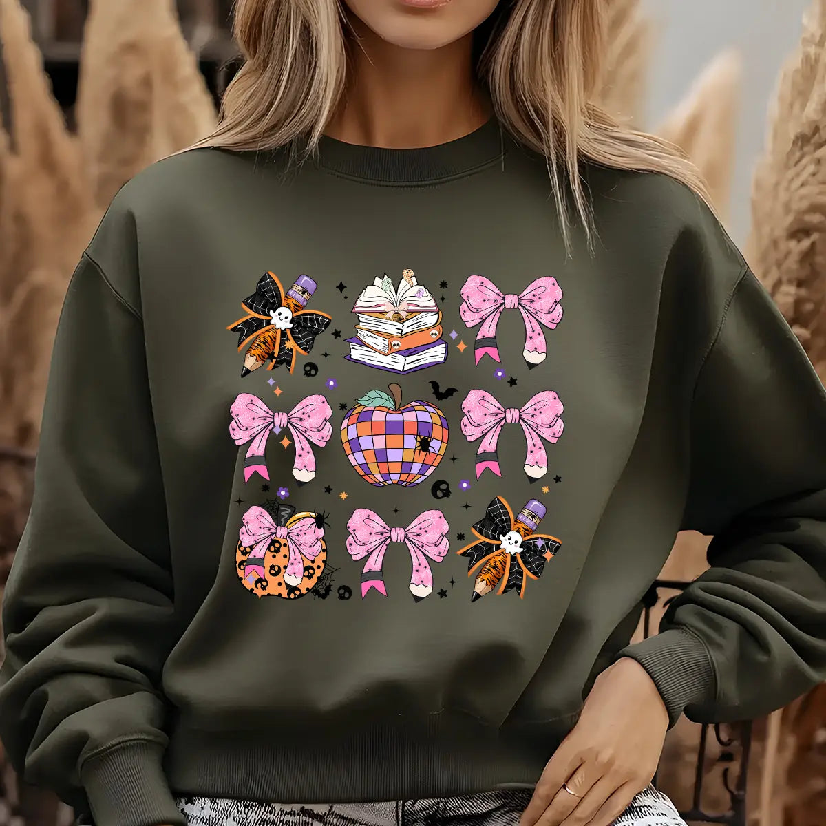 Sweatshirt featuring a Christmas-themed DTF transfer.