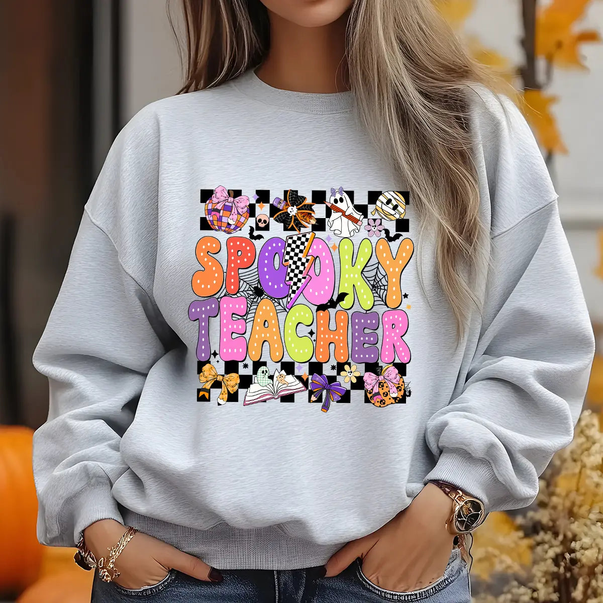 Sweatshirt featuring a Christmas-themed DTF transfer.