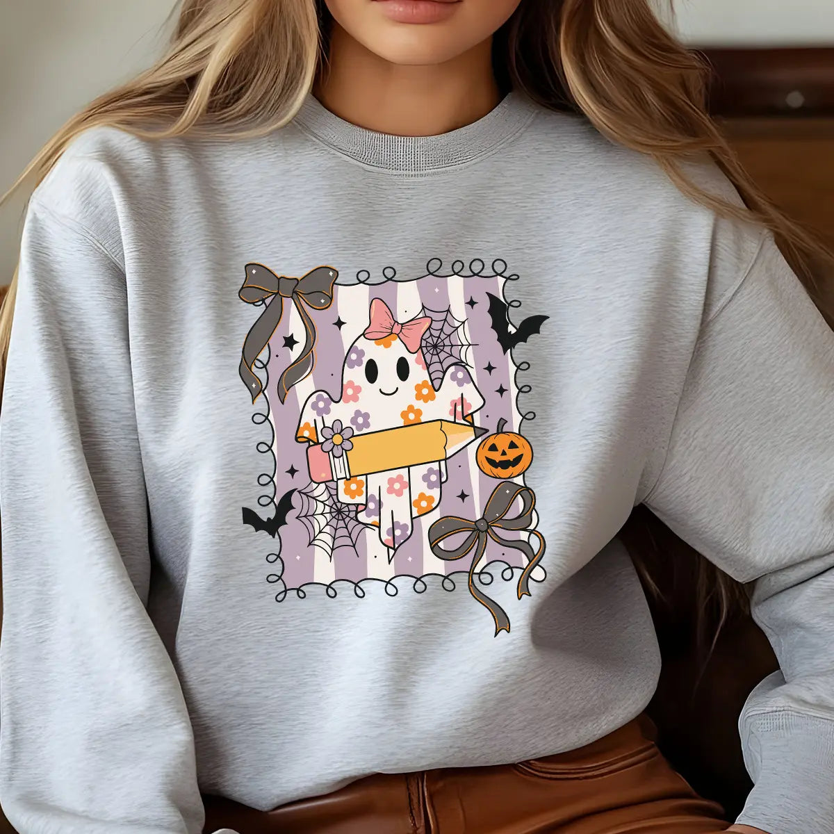 Sweatshirt featuring a Christmas-themed DTF transfer.