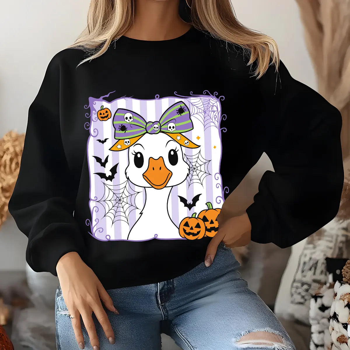 Sweatshirt featuring a Christmas-themed DTF transfer.