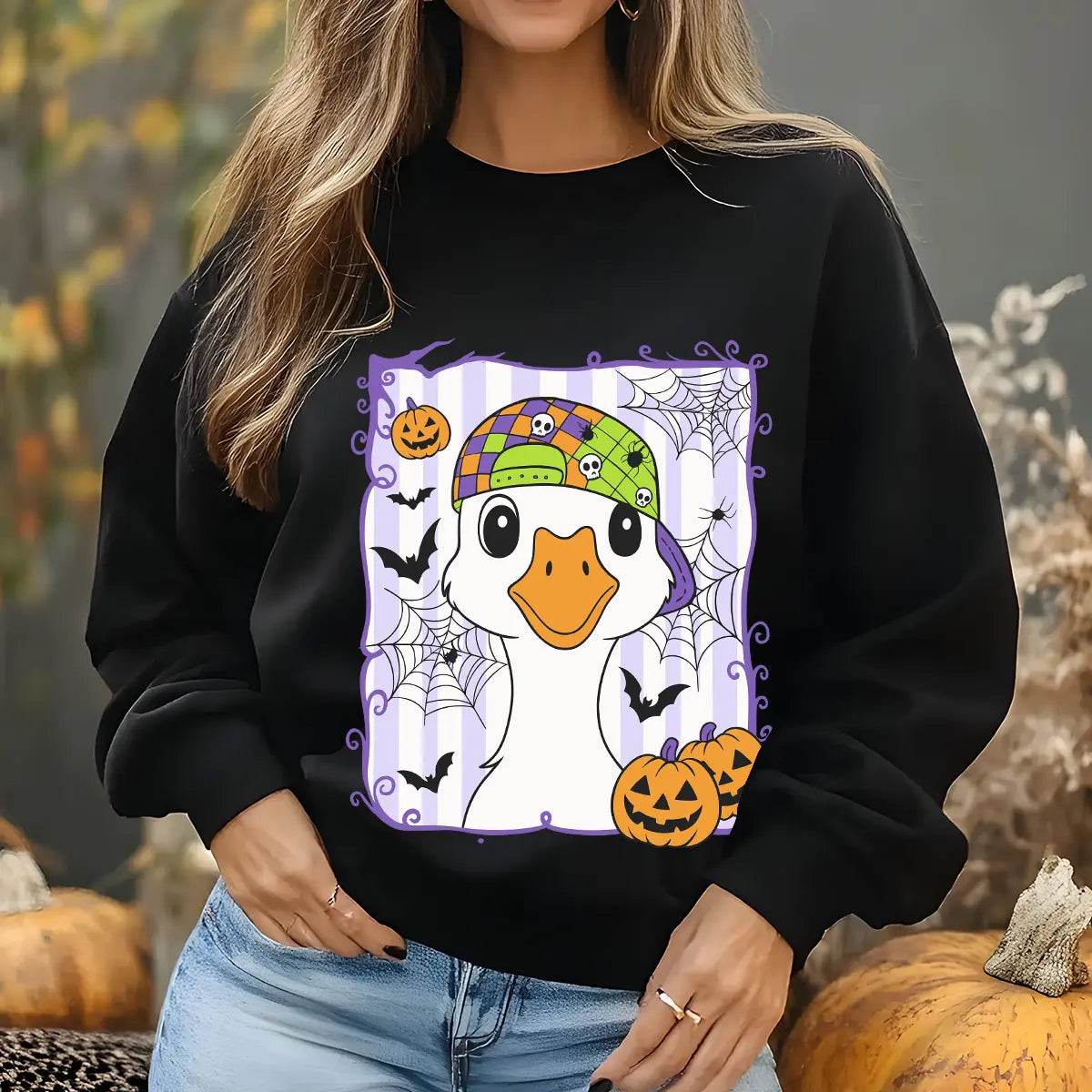 Sweatshirt featuring a Christmas-themed DTF transfer.