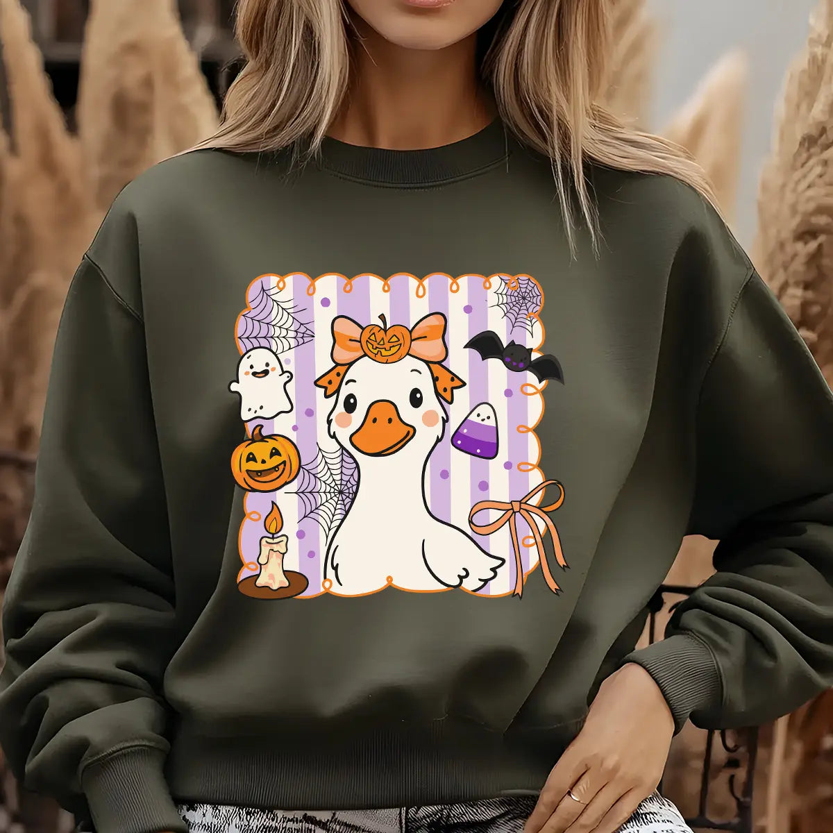 Sweatshirt featuring a Christmas-themed DTF transfer.