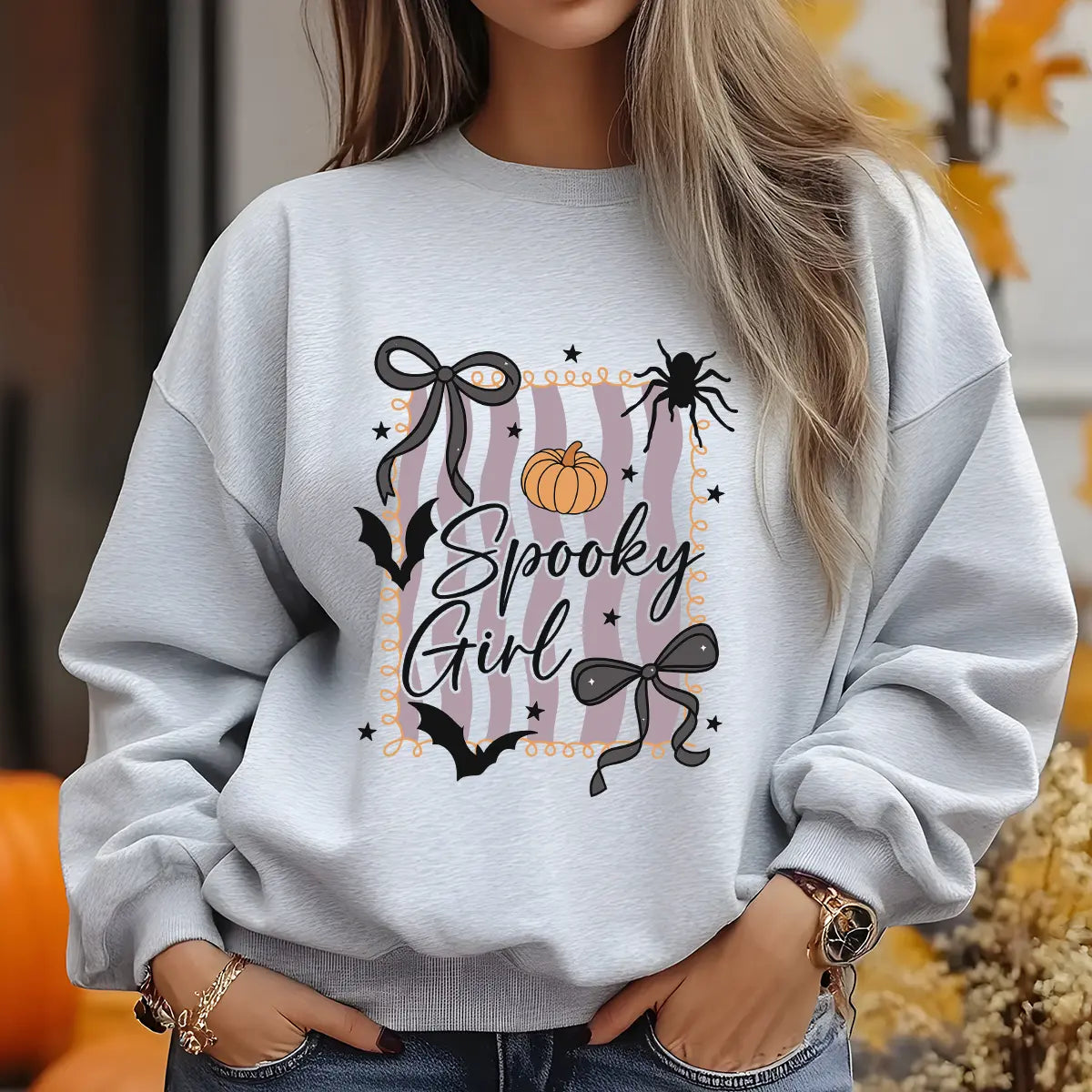 Sweatshirt featuring a Christmas-themed DTF transfer.
