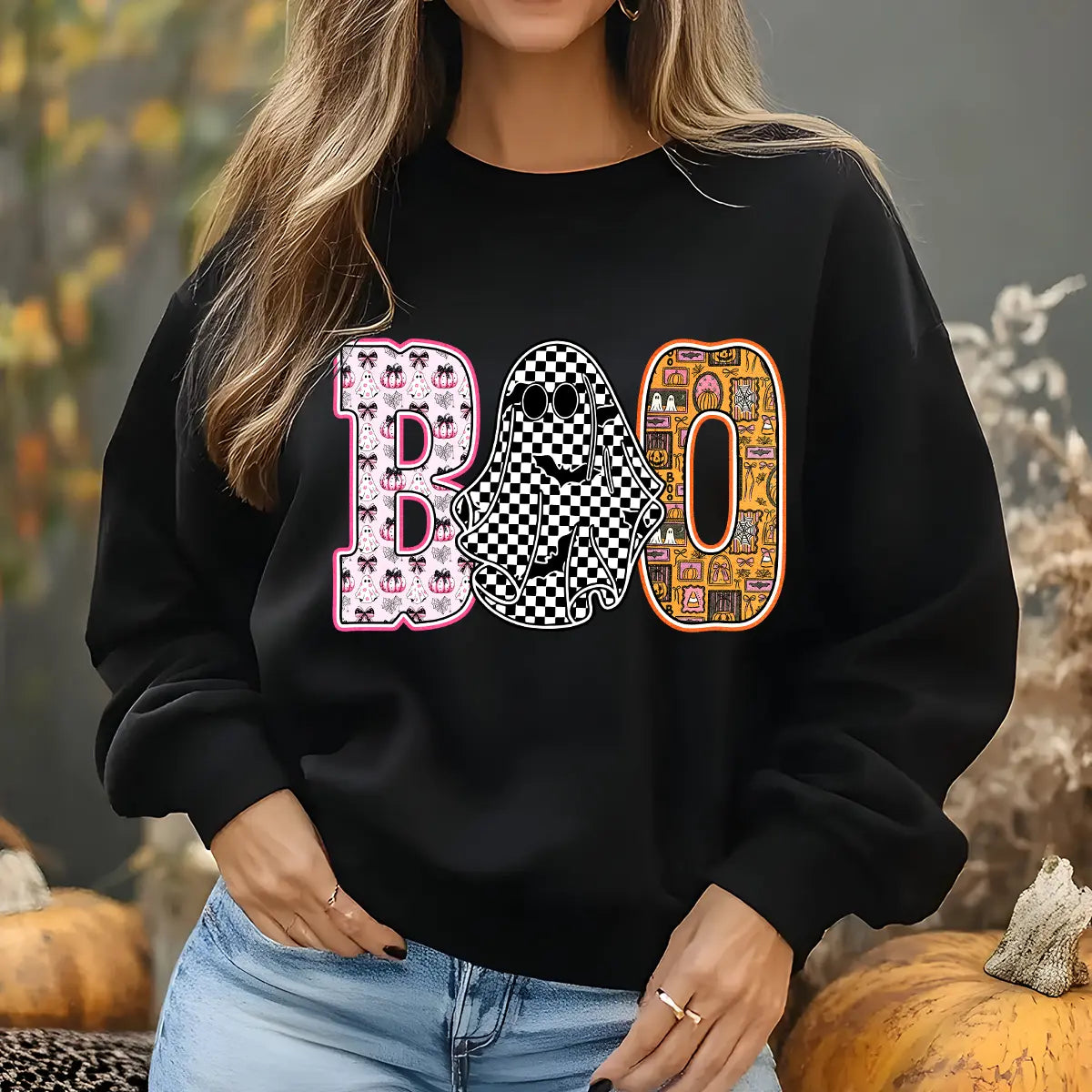 Sweatshirt featuring a Christmas-themed DTF transfer.