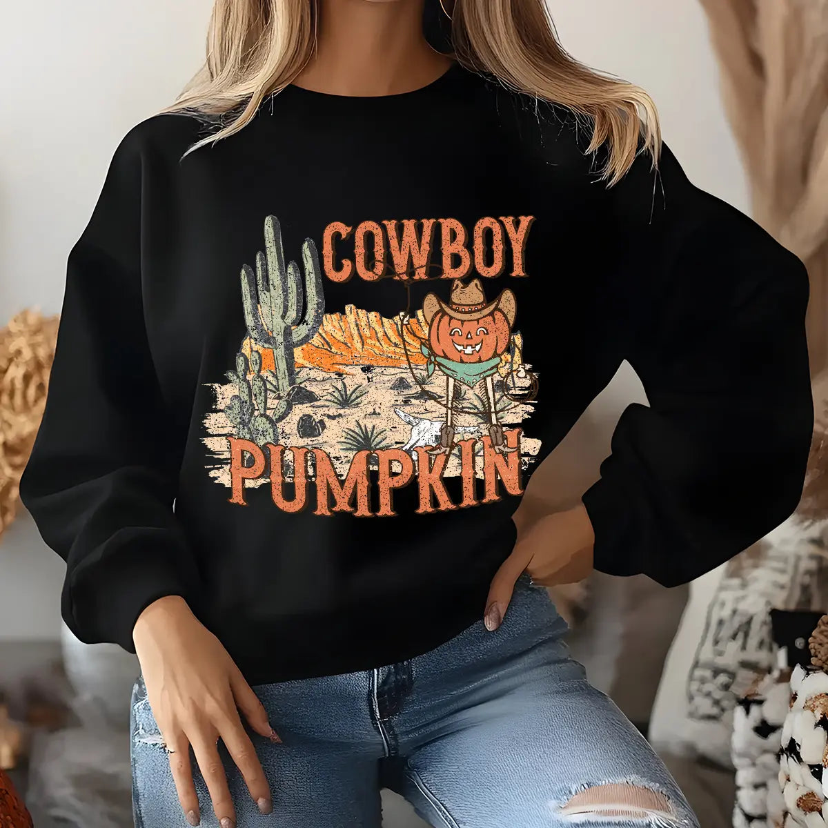 Sweatshirt featuring a Christmas-themed DTF transfer.