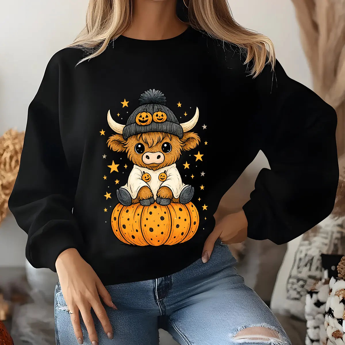 Sweatshirt featuring a Christmas-themed DTF transfer.