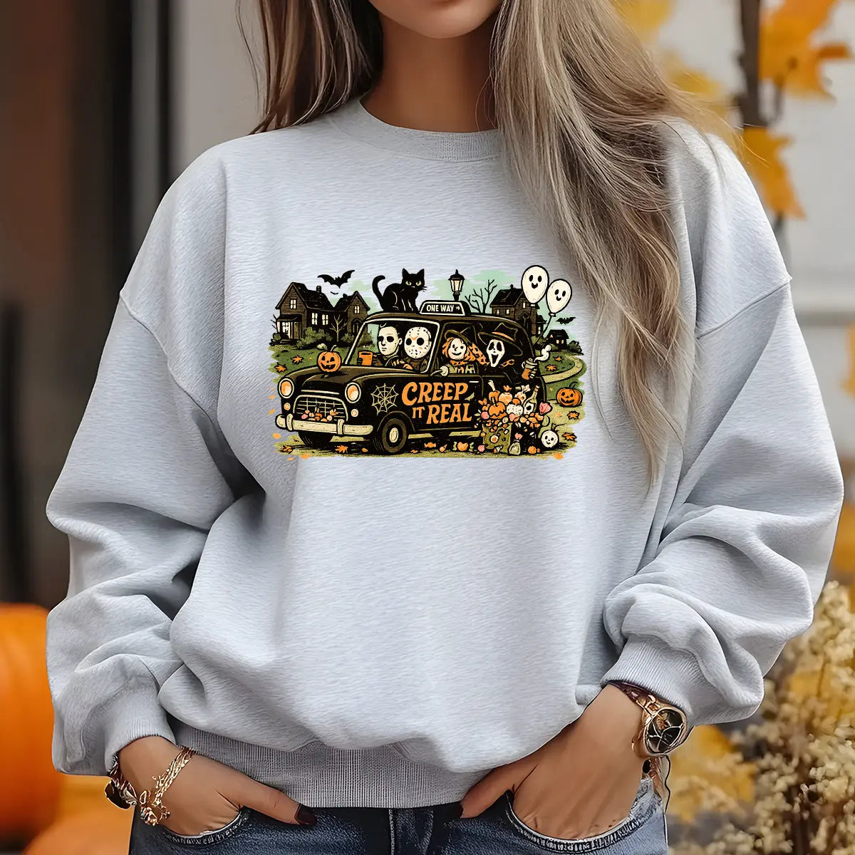 Sweatshirt featuring a Christmas-themed DTF transfer.
