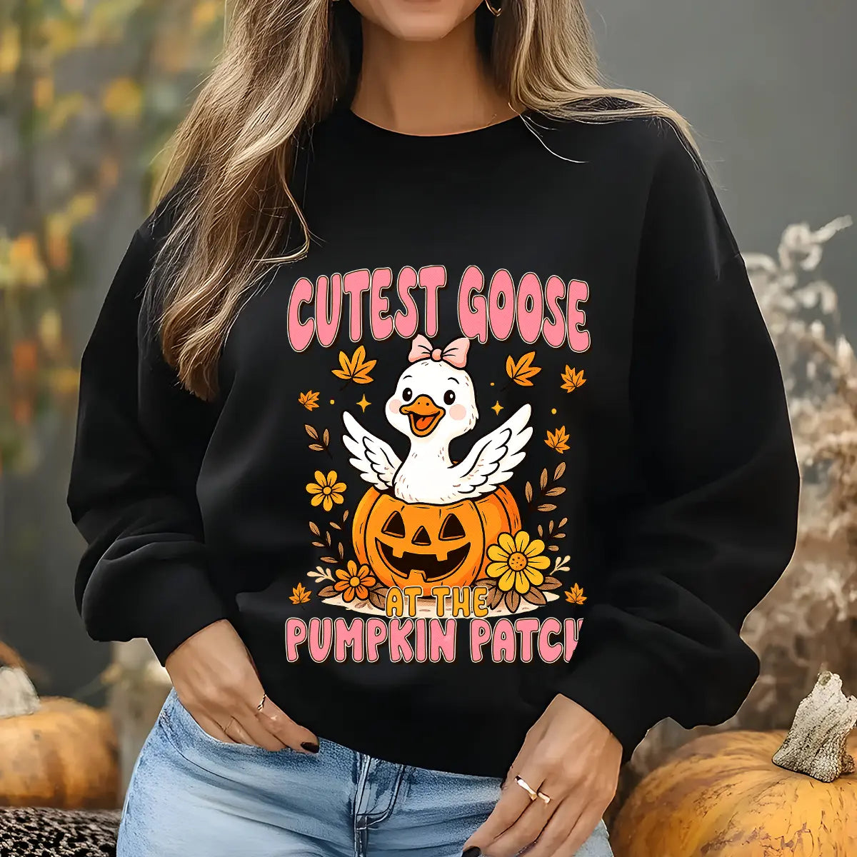 Sweatshirt featuring a Christmas-themed DTF transfer.