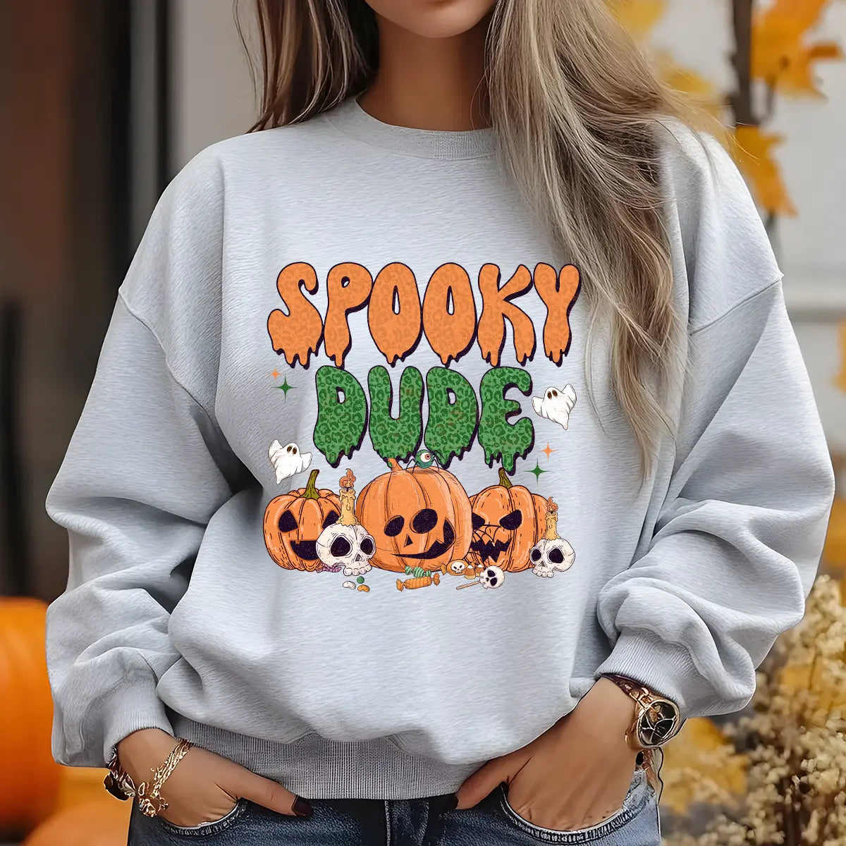 Sweatshirt featuring a Christmas-themed DTF transfer.