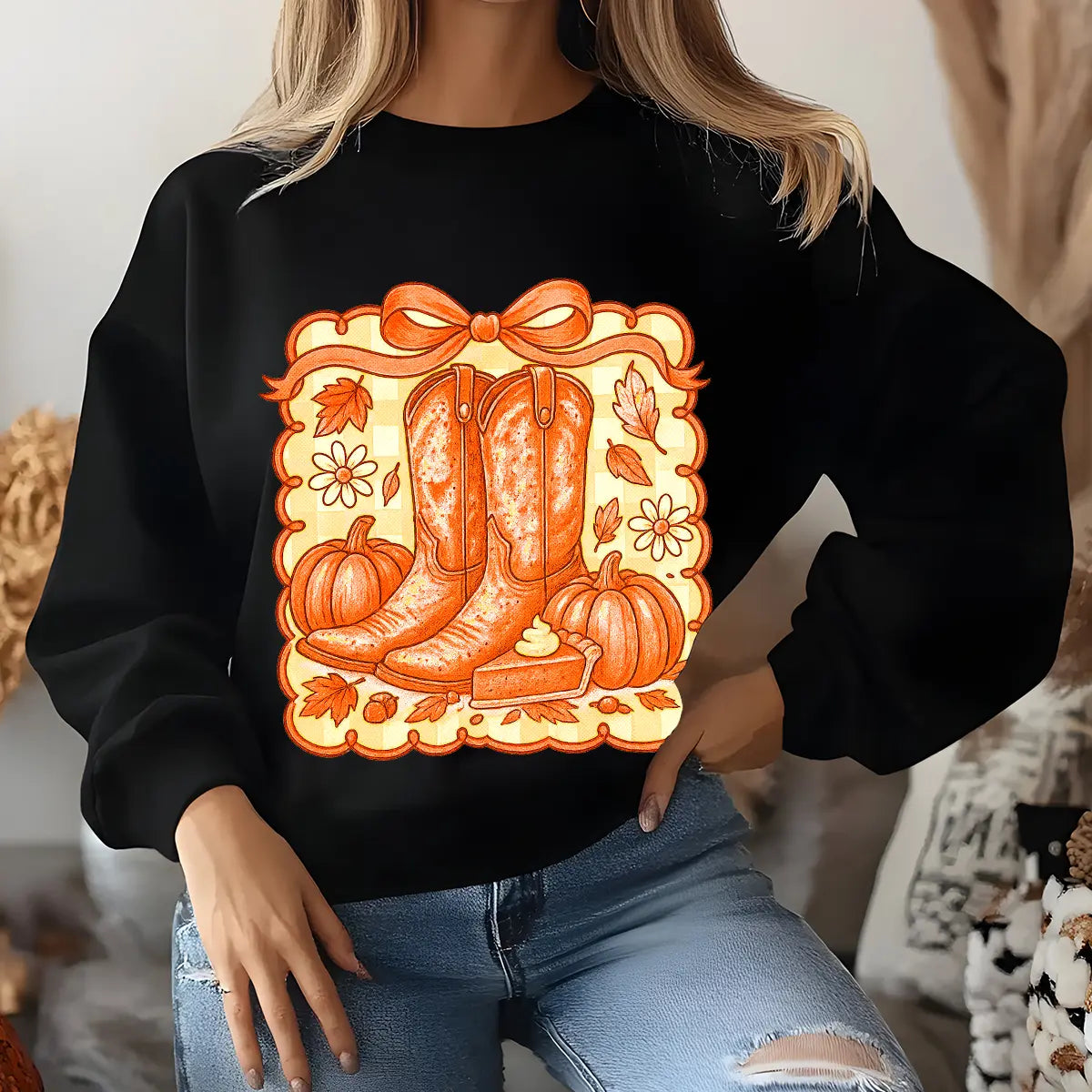 Sweatshirt featuring a Christmas-themed DTF transfer.