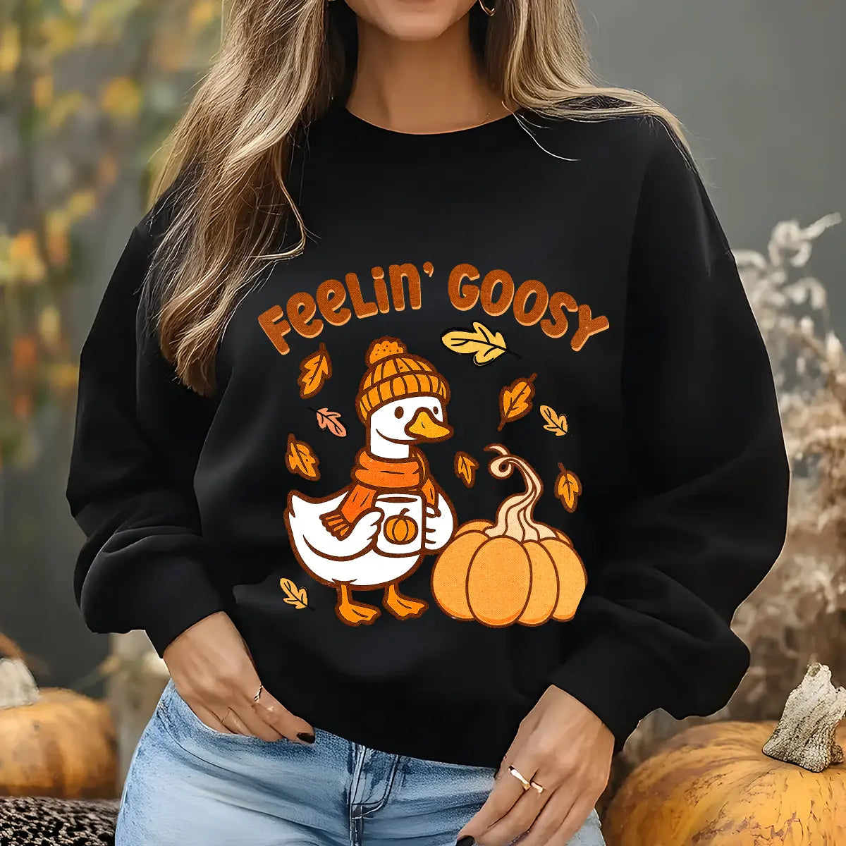 Sweatshirt featuring a Christmas-themed DTF transfer.