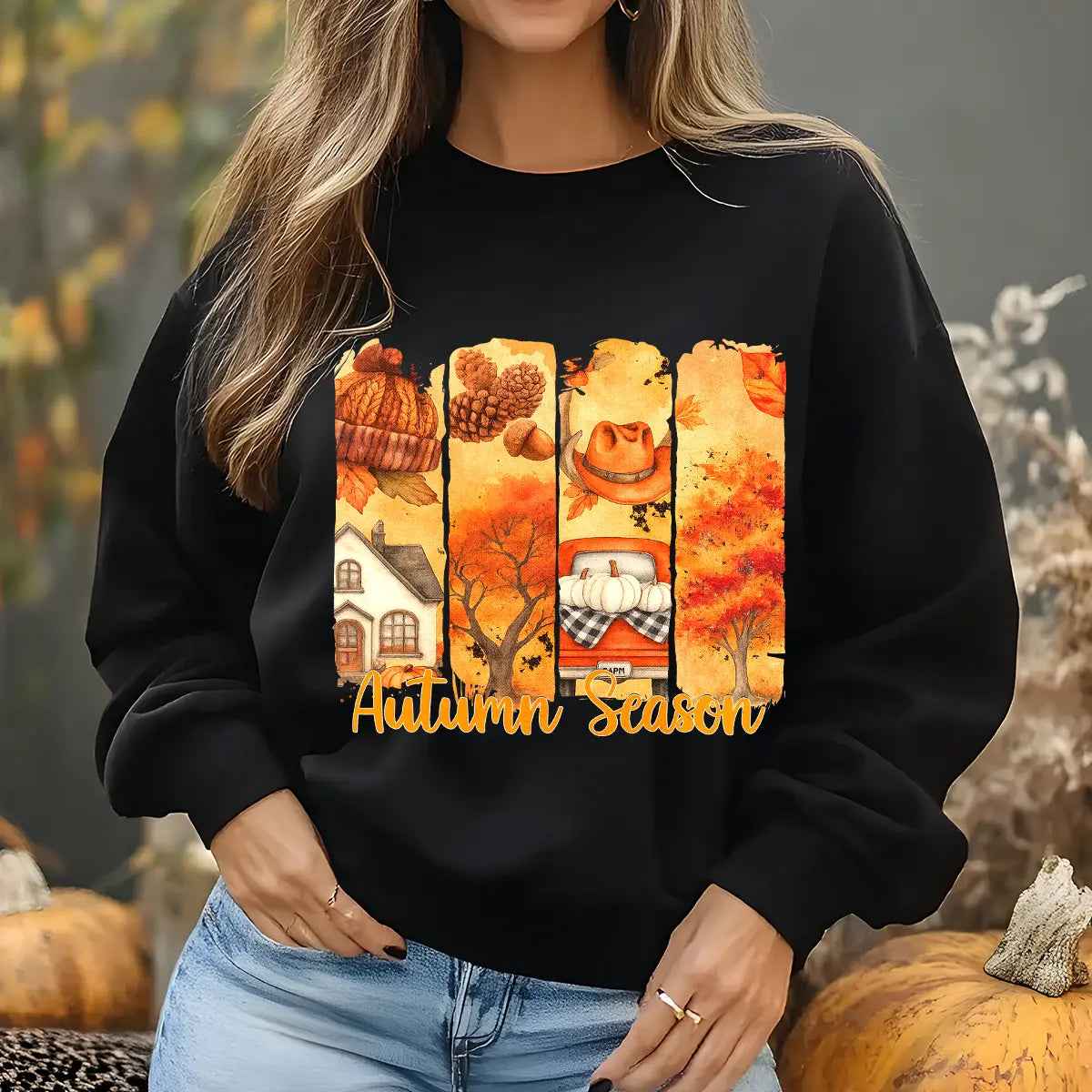 Sweatshirt featuring a Christmas-themed DTF transfer.