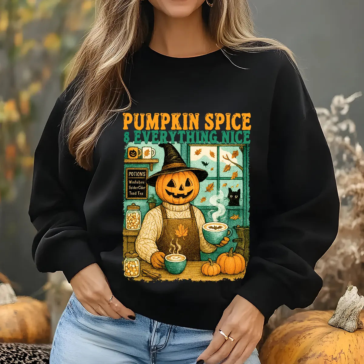 Sweatshirt featuring a Christmas-themed DTF transfer.